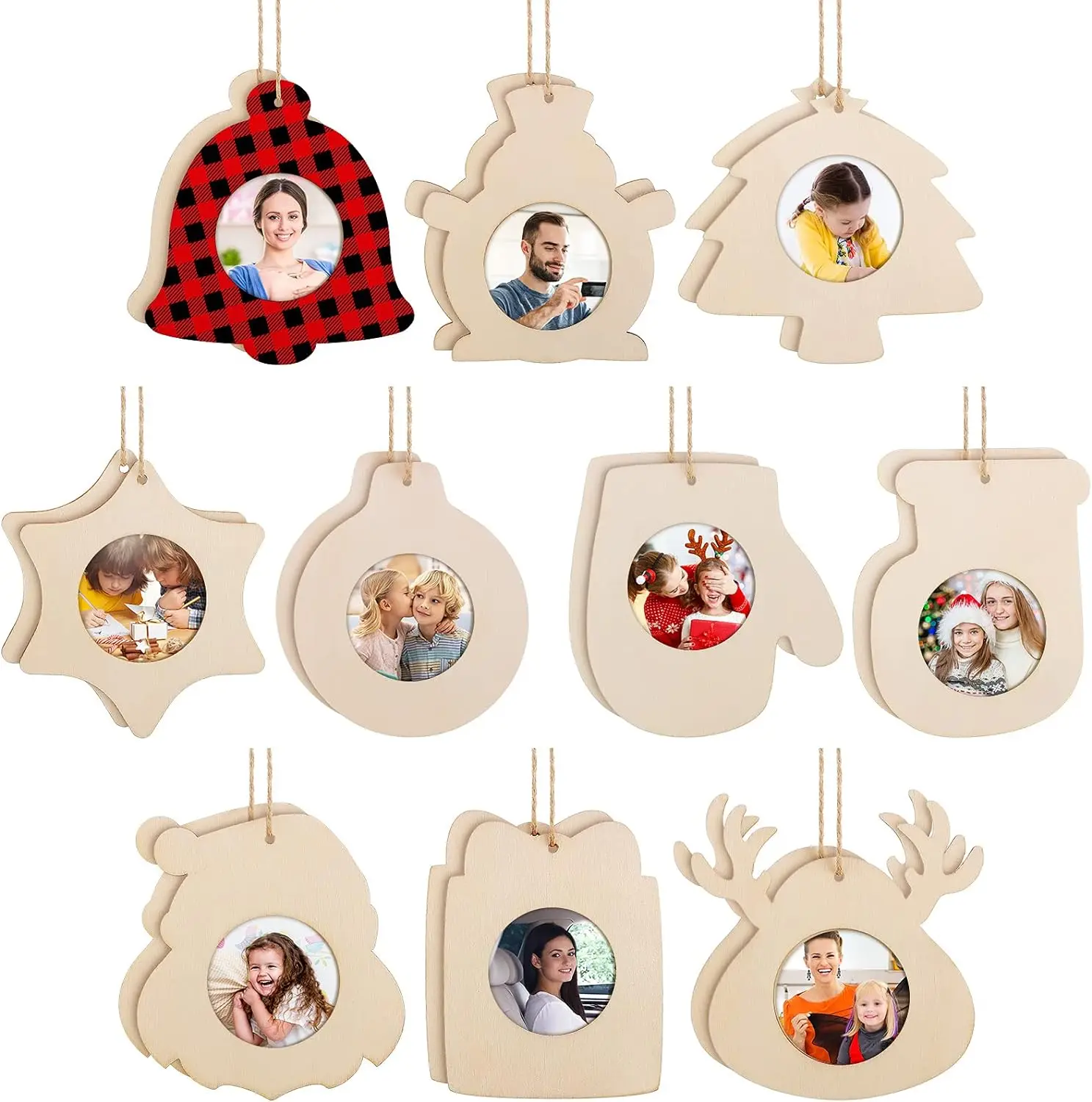 Tailai Christmas Wooden Photo Frame Ornaments Crafts Wood Picture Frame Ornaments Pack to Paint DIY Christmas Ornament