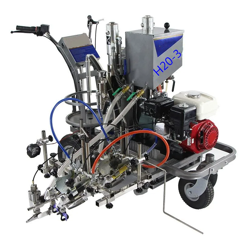 Two component double line cold paint road marking machine with glass spreader laser ruler