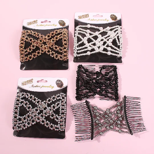 Европейская и американская креативная эластичная вставная расческа Волшебная сковорода заколка для волос с жемчужным бантом заколка для волос