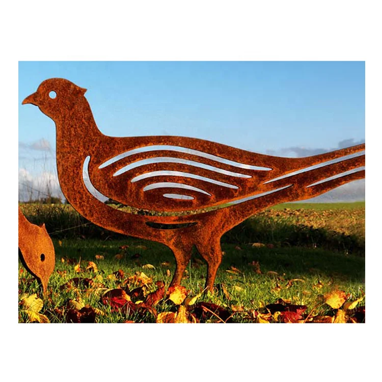 Custom Laser Cut Garden Rusty Metal Decoration Ornament Lawn Iron Stake Garden Ornament