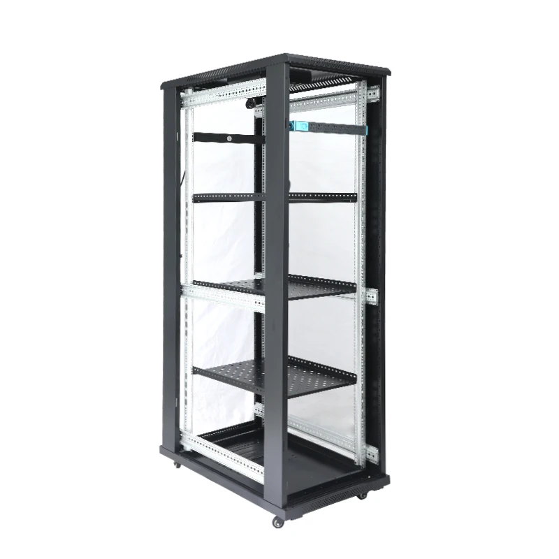 Factory 42U Open Frame 19 Inch Glass Door Network Rack Cabinet Service Socket