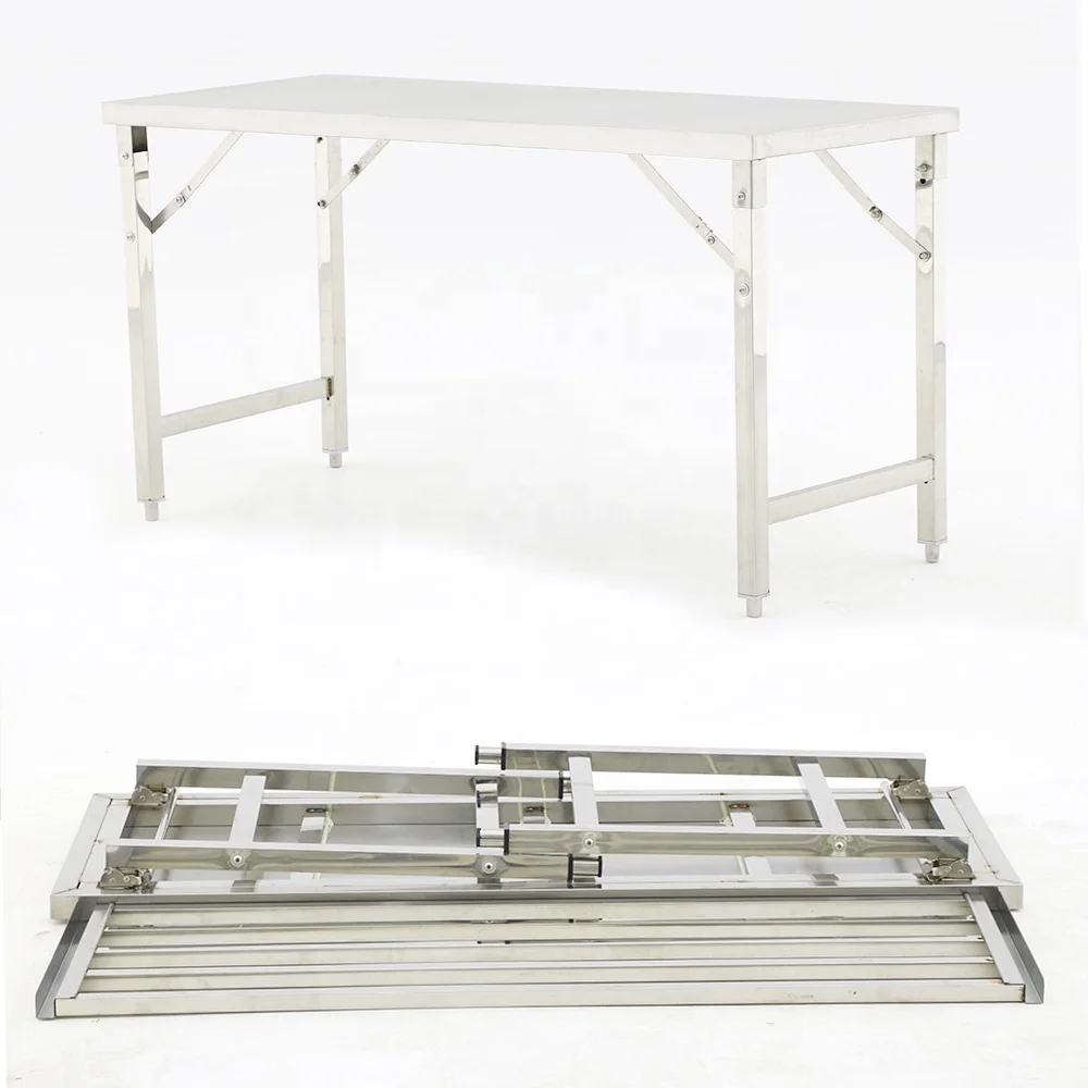 Portable Stainless Steel Folding Table Restaurant Kitchen Equipment Outdoor Commercial Worktable