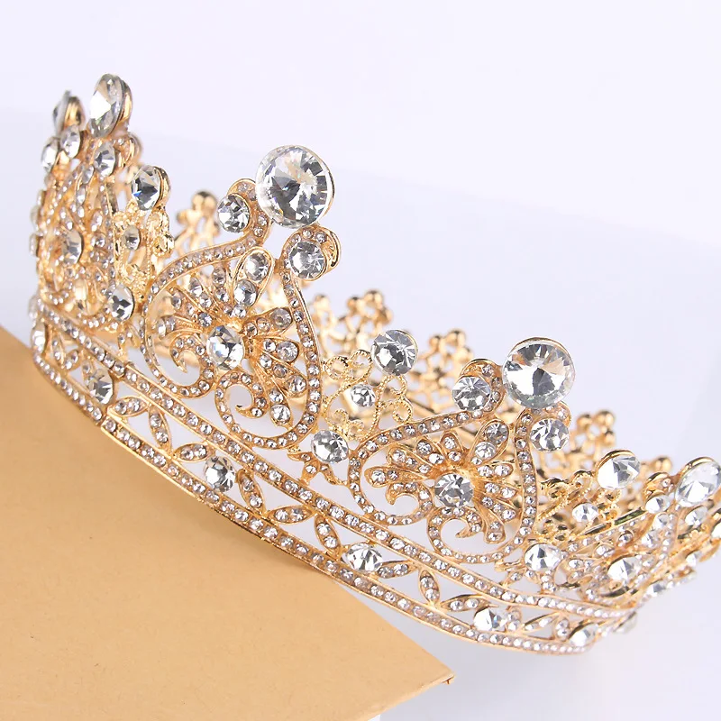Wholesale Cheap Gold Women Crystal Headdress Prom Pageant Full Round Circle Crowns Vintage Baroque Discount Tiara Crowns