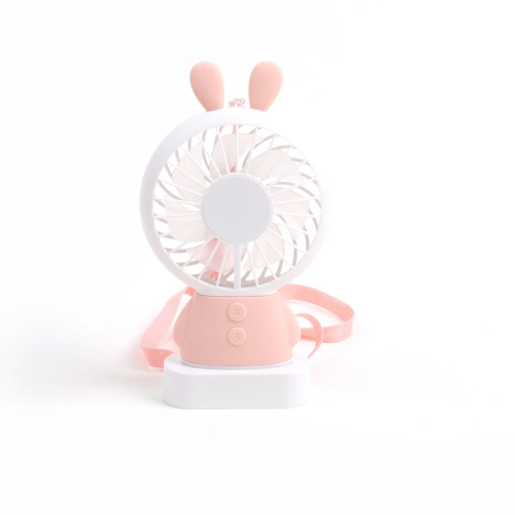 Table Stand Fan Cute Rabbit Shaped Rechargeable USB Air Cooling Mini Small Hanging Fan with Strap