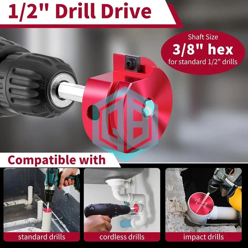 Aluminum Alloy Plastic Pipe Fitting Reamer 4 Piece Kit Fit Into Standard 1/2Inch Drills 3/8Inch Durable Hex PVC Pipe Reamer Tool