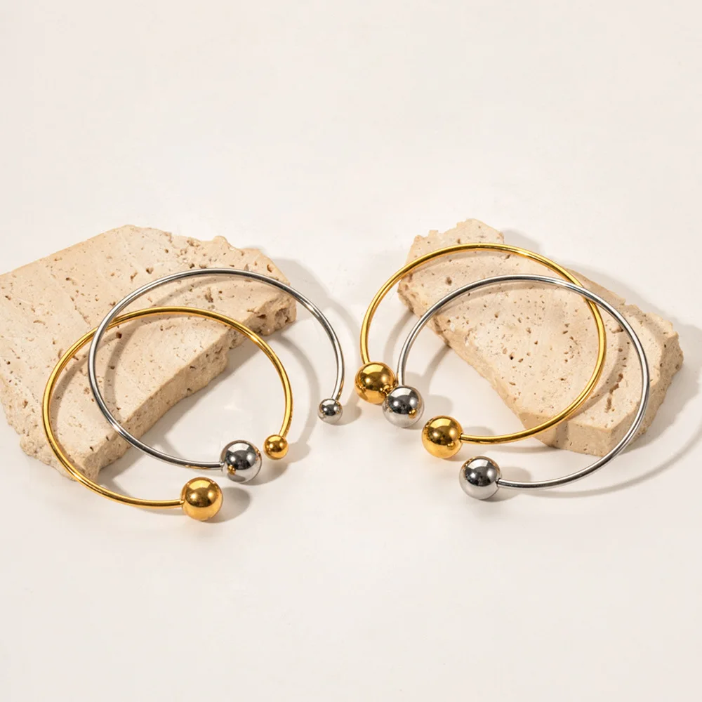 Fashion Custom Jewelry Cuff Metal 18K Gold Plated Ball Bracelets Stainless Steel Open Bangles Jewelry Women