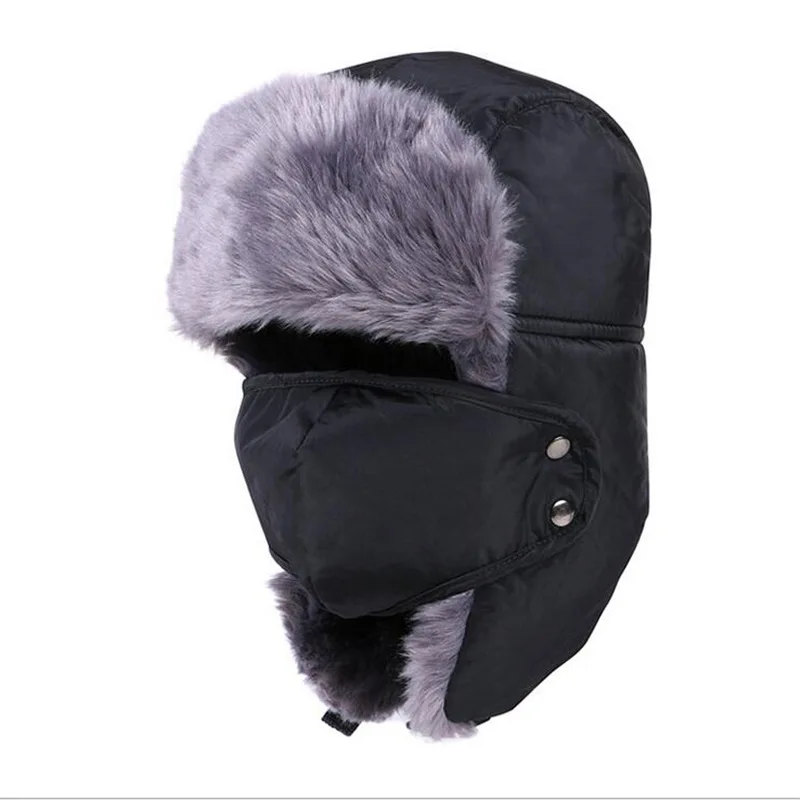 Mens Warm Soft Faux Fur outdoof Russian Trooper Hat Ushanka Fur Hat Winter Ski Ear Flap Hat