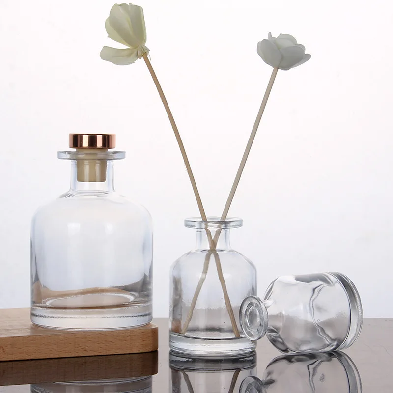 high quality luxury empty glass reed diffuser  aroma home room oil fragrance glass bottle  50ml 100ml with stopper
