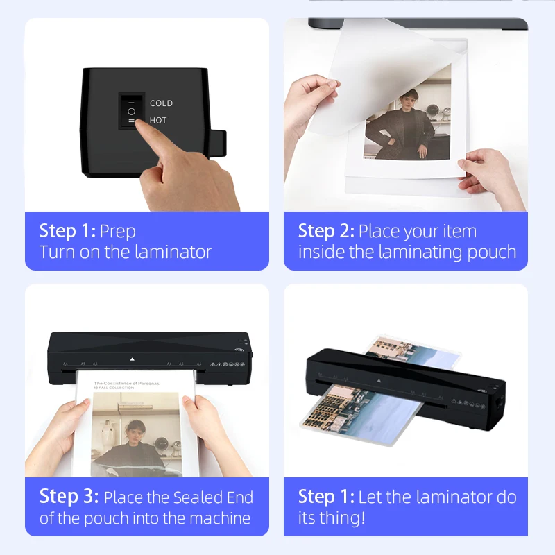 Portable Mini A4 A5 A6 Warm UP Faster Plastificadora Automatic Hot and Cold Laminator Machine