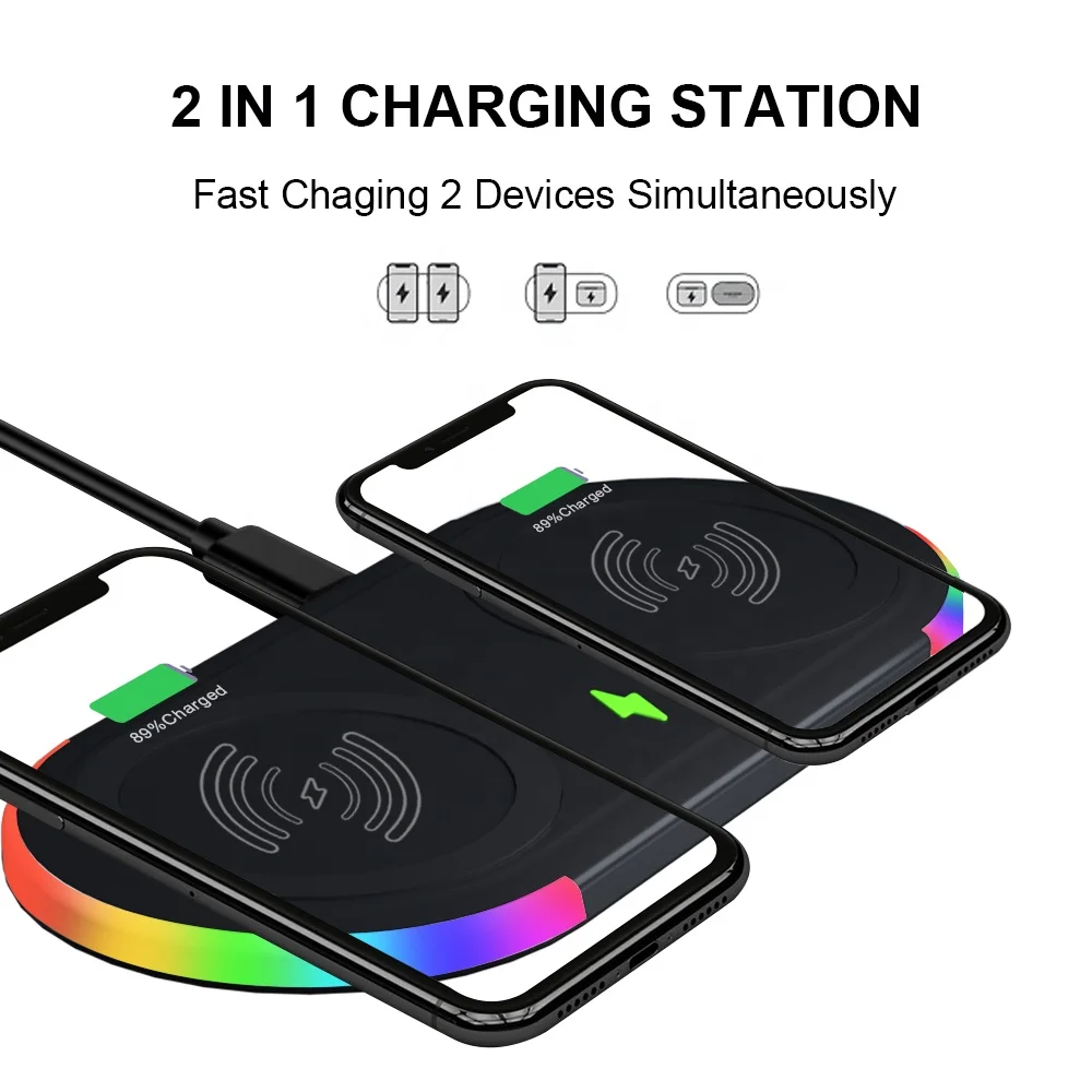 Qi 15W Fast Wireless Charger Portable Fast Wireless Charger Pad Dual Coil Fast Charging 15W for Iphone/samsung Mobile Phone WC-2