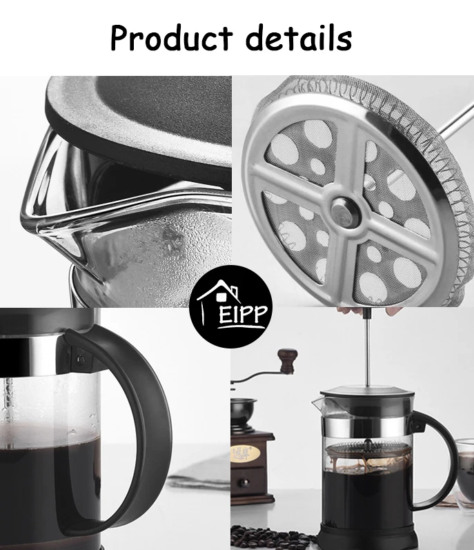 New style 350ml 800ml 1000ml high borosilicate high quality cafetiere insulated glass french press coffee and tea maker