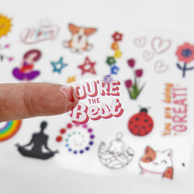 Custom High Quality A4 A5 A6  Waterproof Self Adhesive Clean Vinyl Logo Kiss Cut Sticker Sheet