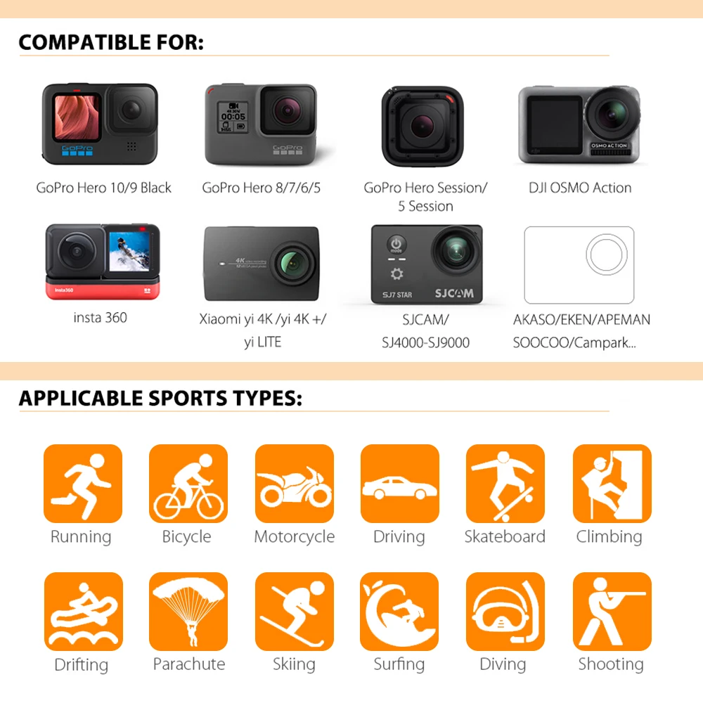 HONGDAK Action Accessory Set for Go pro hero 10 9 8 7 6 Kit Selfie Stick Adjust Strap Case for DJI OSMO Sport Camera Accessories