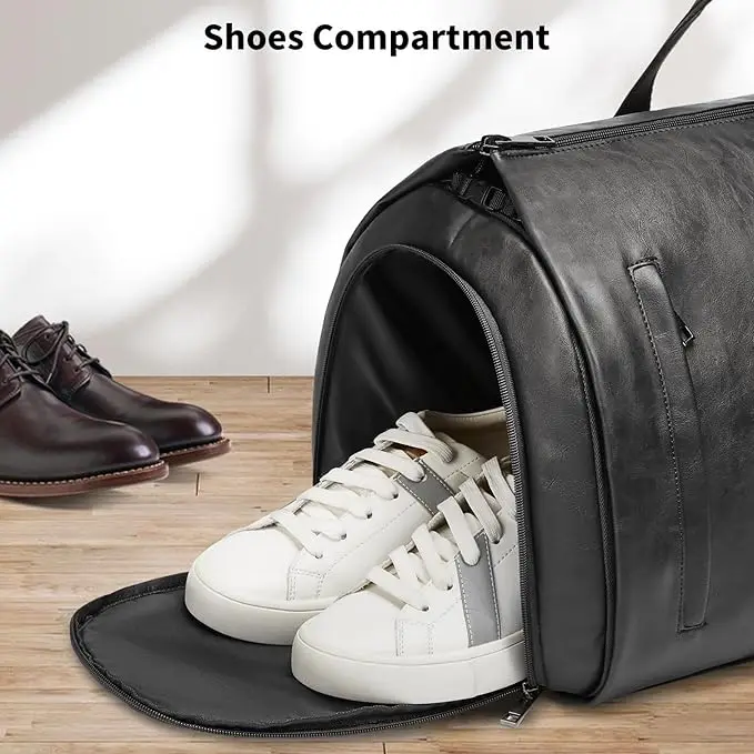 Custom Garment Duffel Bag for Travel, Waterproof PU leather Convertible Carry on Weekender Garment Bag with Shoes Pocket