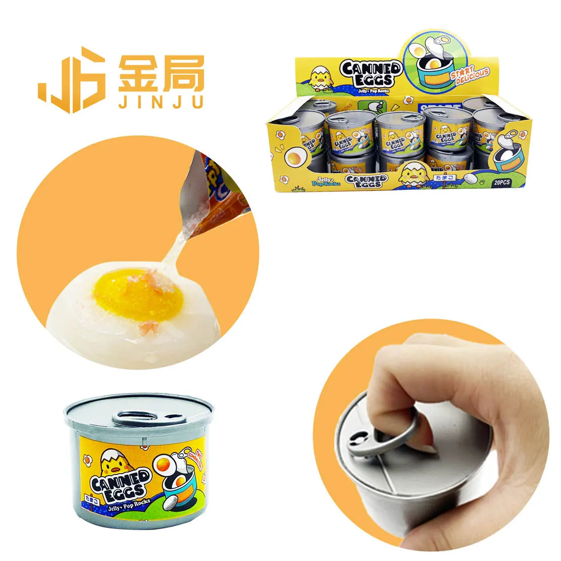 Foodstuff Supplier Canned Egg Jelly Pudding Cute Egg Can Packaging Fried Egg Jelly with Popping Candy