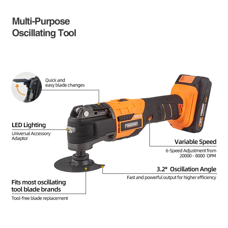 Freeman 20V Brushless 6 Variable Speed 20000 OPM Universal Saw Blade Multi master Cordless Oscillating Multi Tool