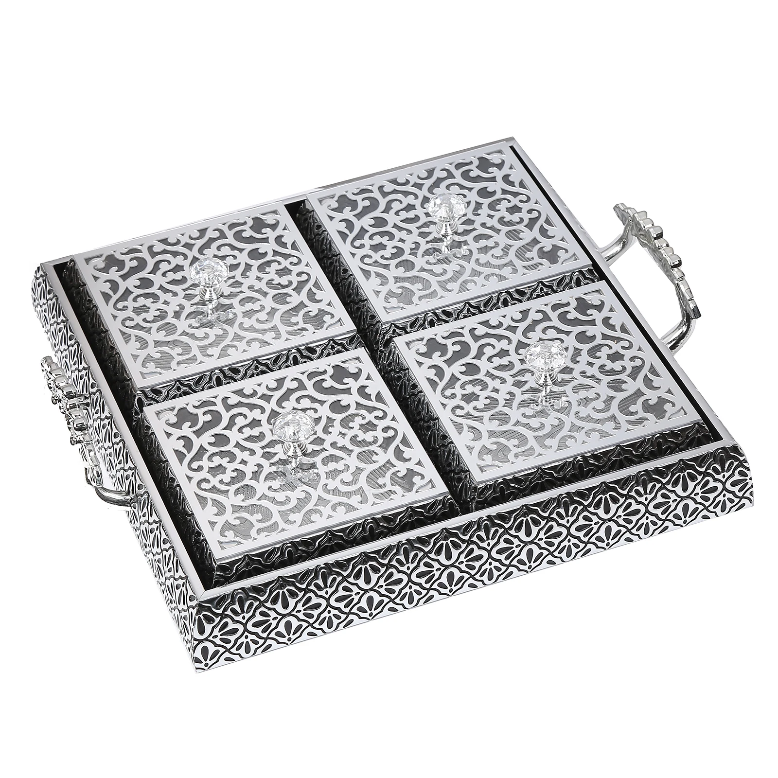 Household Hotel Restaurant Wood Plastic Resin Food 4 Compartment Islamic Square Lilac Gold Silver Candy Dessert Storage Box Tray