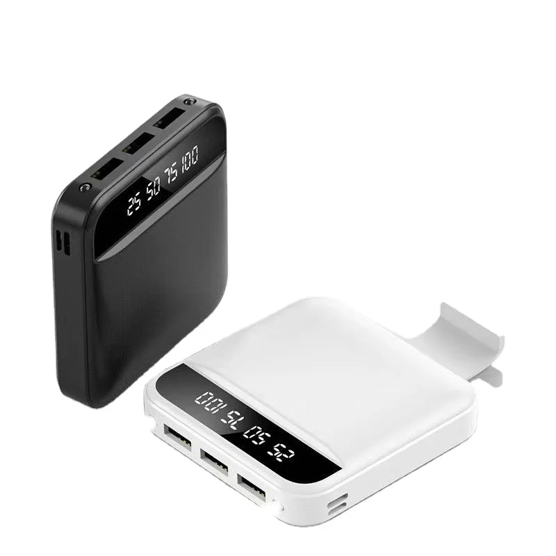 Рекламный внешний аккумулятор с 3 USB-портами и цифровым дисплеем, 6000 мАч, 10000 мАч, с держателем для телефона, светодиодный фонарик, оптом