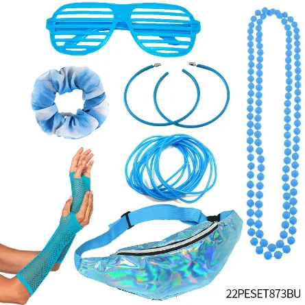 Wholesale hippie Cosplay Retro 19780s Costume Carnival Party  halloween hair bands gloves knee pads bracelets glasses