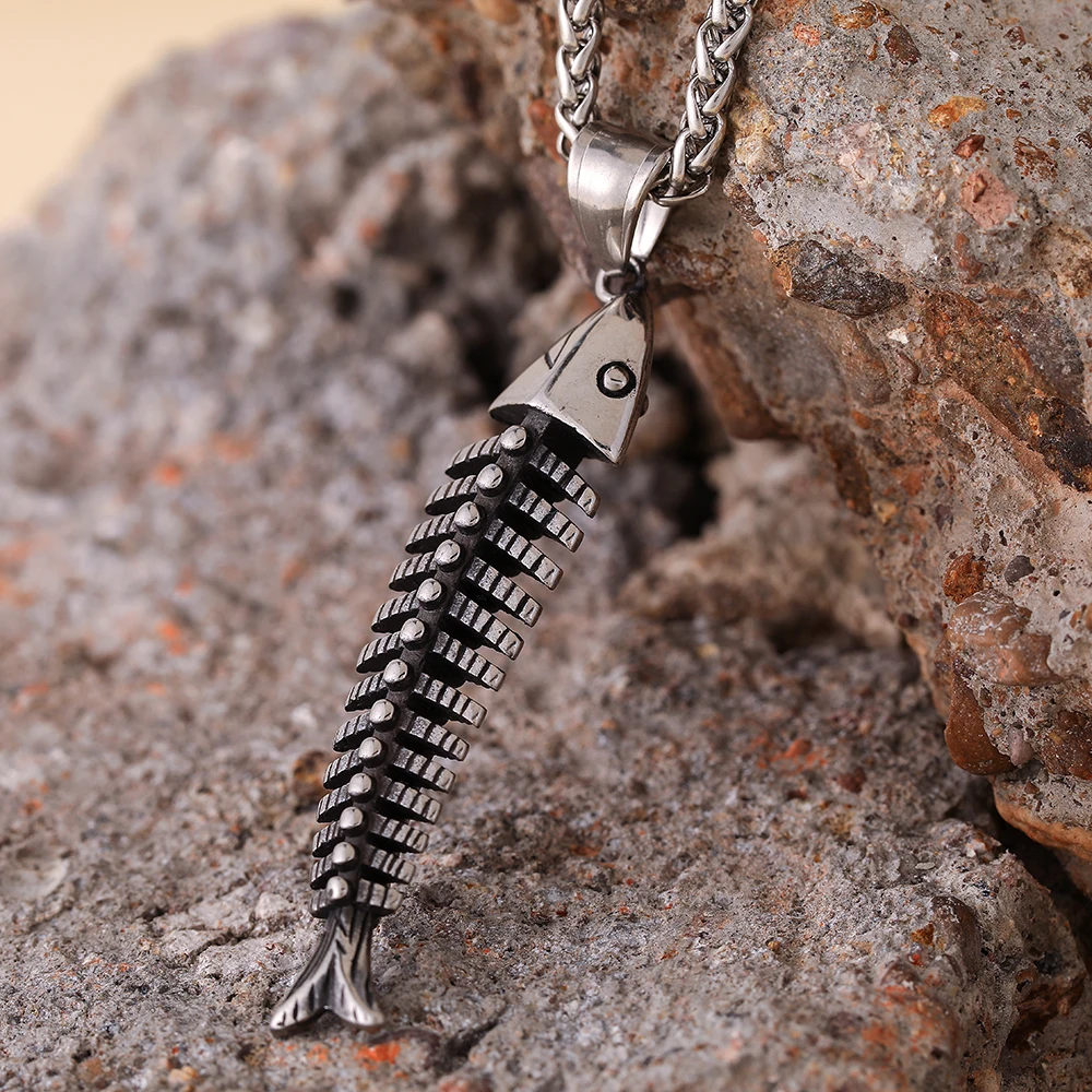 Gothic Personality Jewelry Fishing Skeleton Fancy Design Diy Pendant Necklace Lovely Vintage Fishbone Pendant