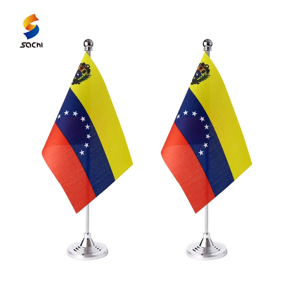 Customized National Desk Flag Stand Decorative Mini Metal Stand Flag With Stainless Steel Flag Pole