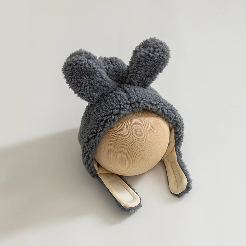 Cute Design Newborn Photography Props Sherpa Rabbit Ears Bunny Baby Winter Hats Faux Cashmere Hat for Baby Boy Girl