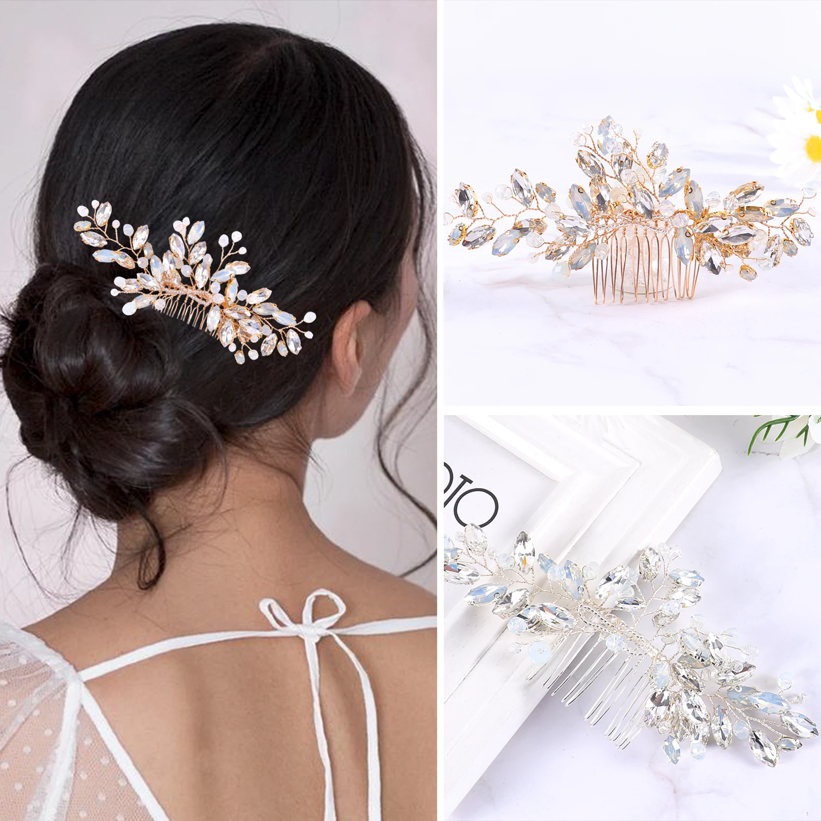 Hot Sale Golden Rhinestone Hair Comb Headpieces Wedding Ornaments Accessories Insert Comb Disc Hair Bridal Jewelry