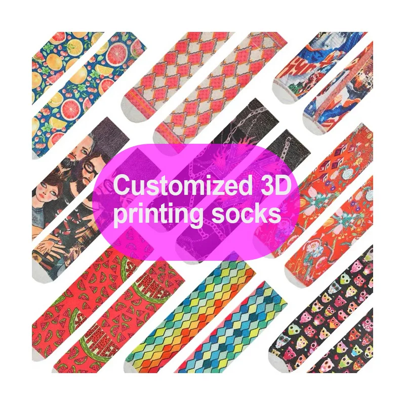 
YY-285 Cheap Custom Made Sublimination Socks No Minimum Order Digital Print Mens 360 Degree Full Printed Socks 