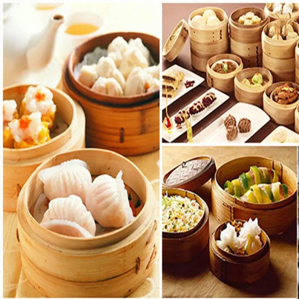 Dim Sum Basket 10 Inch Handmade Bamboo Steamer Two Tier Baskets Bamboo Steamer 12 Inch With Steel Rings