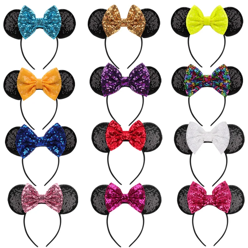 New Style Cute Cosplay Cartoon Hairbands With Bowknot Mouse Ears Sequin Bows Headbands For Kids Girls