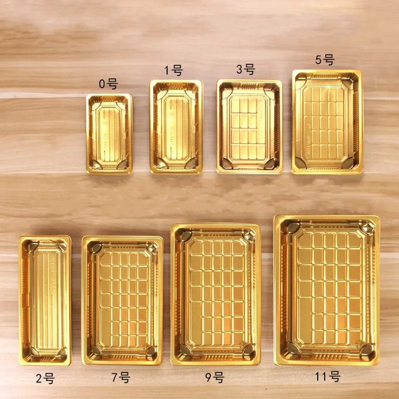 Golden Sushi Tray Blister Plastic Food Container Takeaway Serving Platter Disposable Luxury Sushi Trays Packaging Box with Lid