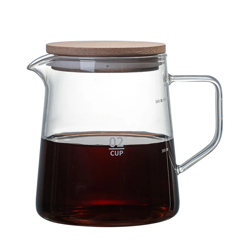 Hot sale 300ml 500ml Microwave Safe & Heat Resistant Glass Coffee Server For Pour Over Coffee pot With Acacia Wood Lid