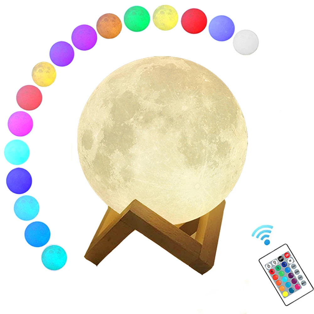 8cmholiday Gift Touch Control 16 Colors Changing 3d Printing Led Bedside Night Light Moon