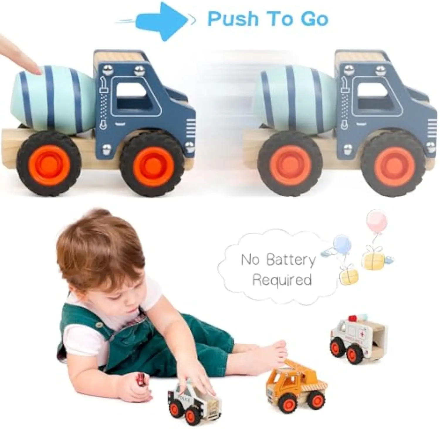 Wooden Push Cars for Toddlers Kids Toy Car Push Back Montessori Toys 6 Pcs Cars for Toddlers 1-3 Kid Push and Go Vehicle Toys