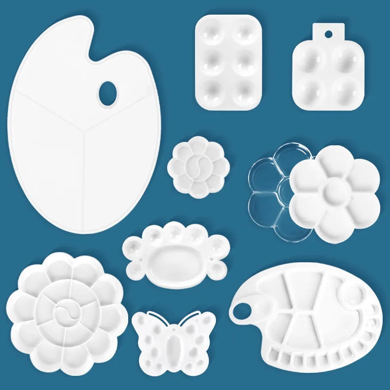 Professional Artists Plastic Plum Blossom Shaped Palette for Watercolor and Gouache Paints Art Mixing Dish with Multiple Shapes