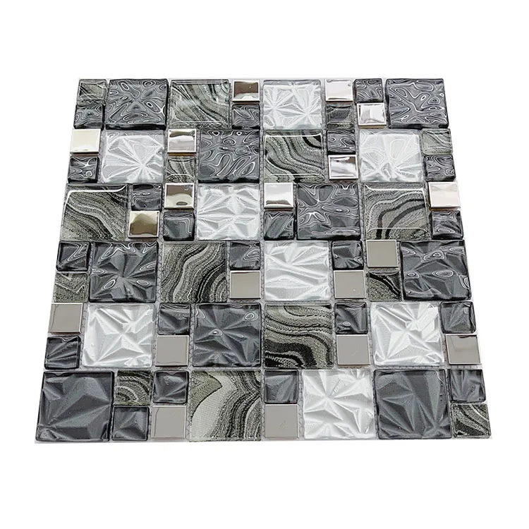 Arch Crystal Glossy Blue Wave Price Good Quality Glitter Tiles Painting Decorative Wall Mosaic Glass Tile