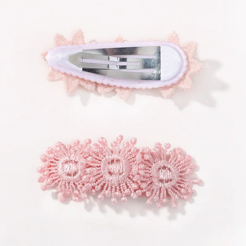 Pink White Kids Flower Hairpin Boutique Embroidered Children Hairpin Crochet Flower Full Wrapped Kids Girl Barrette Hair Clip