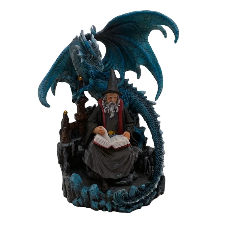 
2021 Hotselling polyresin blue dragon wizard figurine decorative 