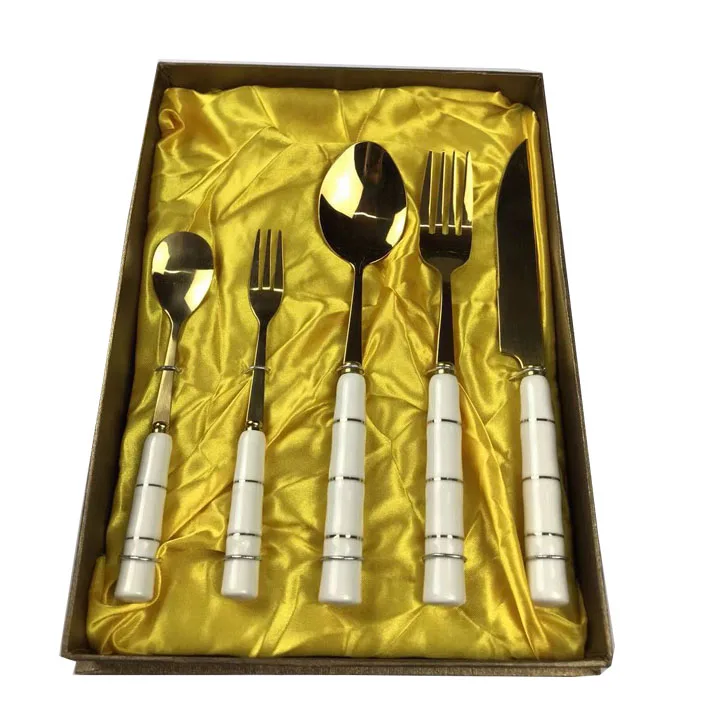 Eco Friendly Flatware Sets Fork Knife Spoons With Custom Ceramics Handle Cutlery Tableware Set For Western Food Dinnerware