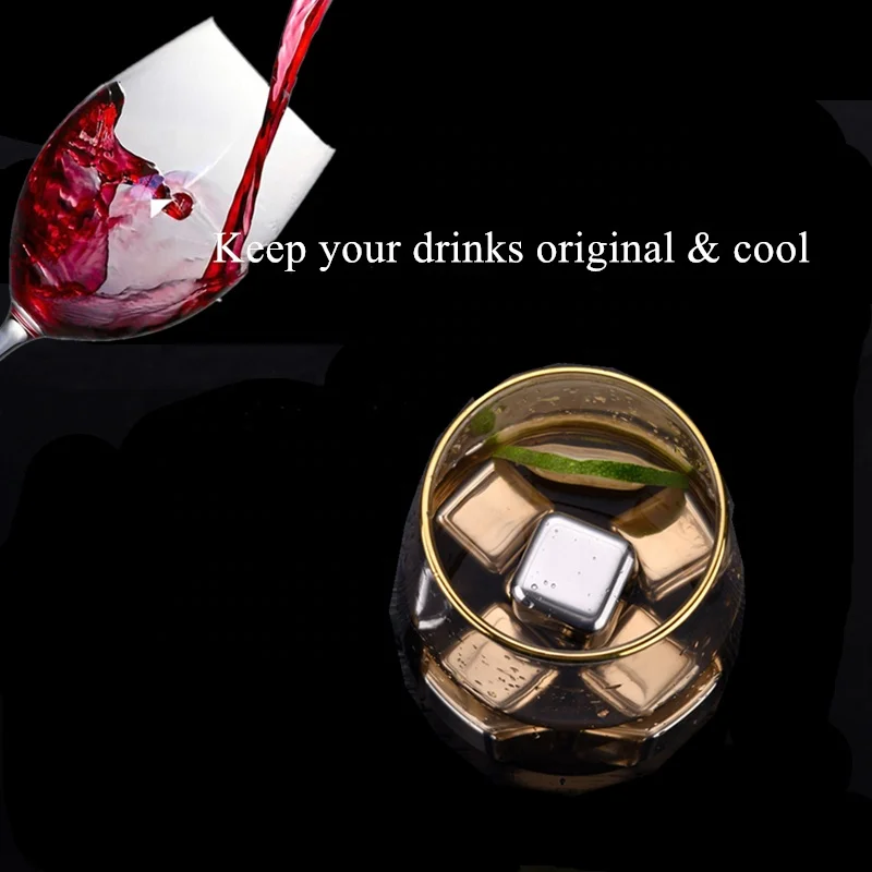Reusable Chilling Whiskey ice stone cube Beverage Rocks stainless steel ice cubes