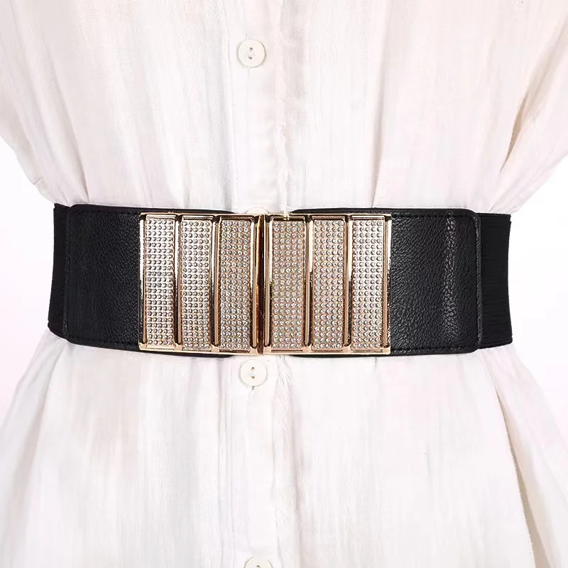 Custom Fashion Waistbands Elastic Belts For Women Dress Elegant Shiny Rhinestone pearl Corset Wide shape Elastic Waist Belt