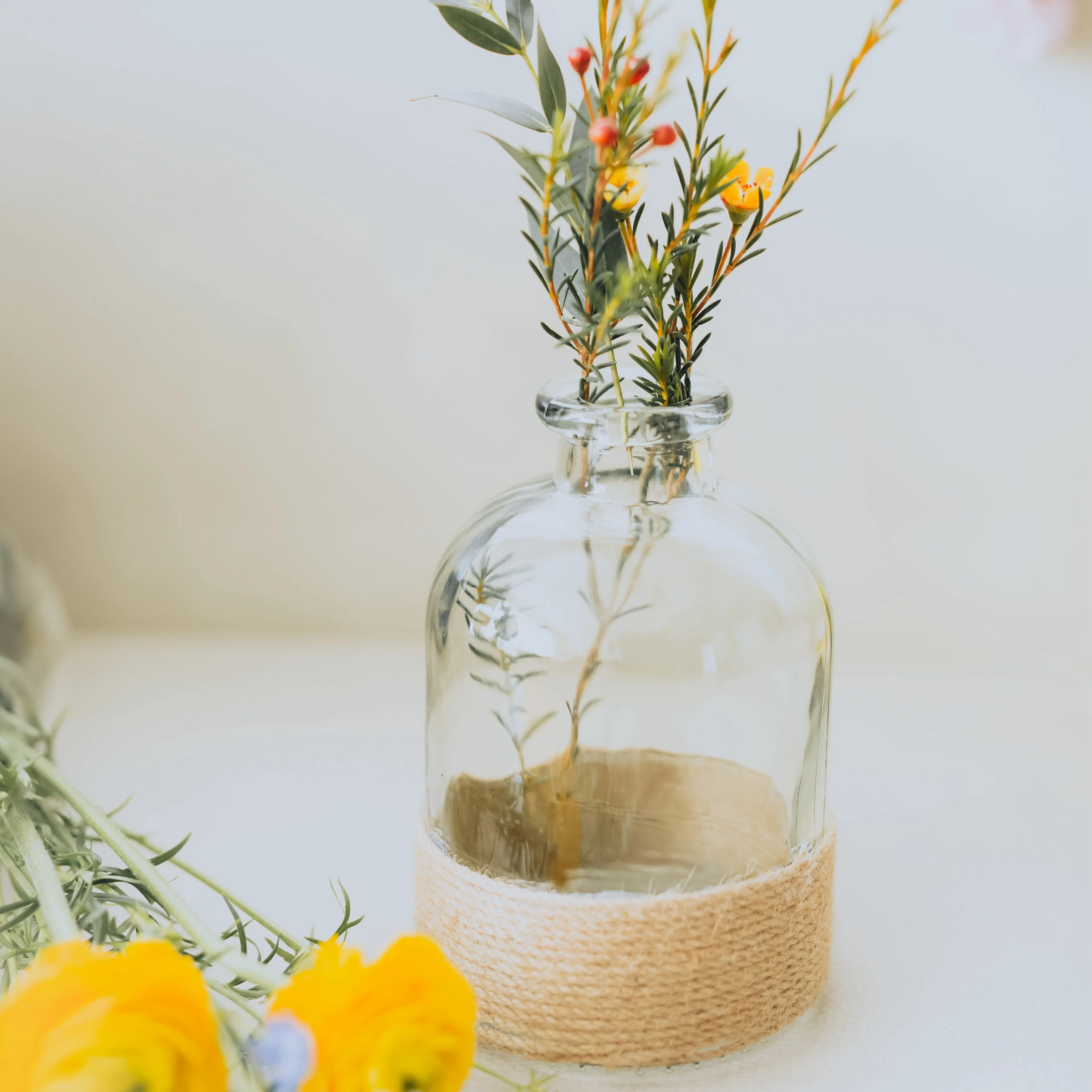 Luxury Transparent Modern Style Round Clear Art  Glass Vases With Rope For Flowers and  Home Decoration