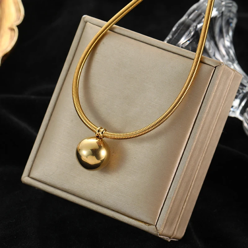 316L Stainless Steel Gold Color Hollow Ball Beads Pendant Necklace For Women Non-fading Choker Jewelry Girls Gifts Party