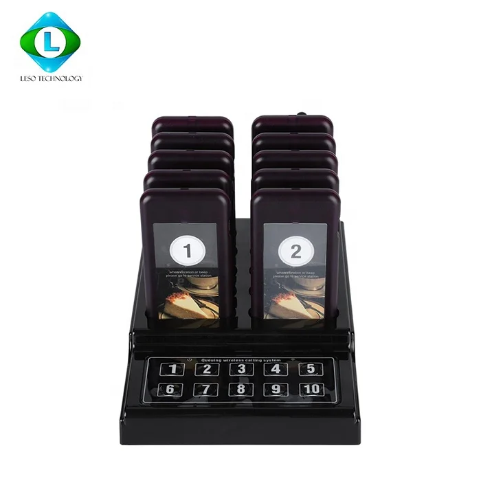 10 battery charging slots Wireless Pager System 3 Reminder Modes Restaurant Queuing Calling System 10 Pager 100-240V