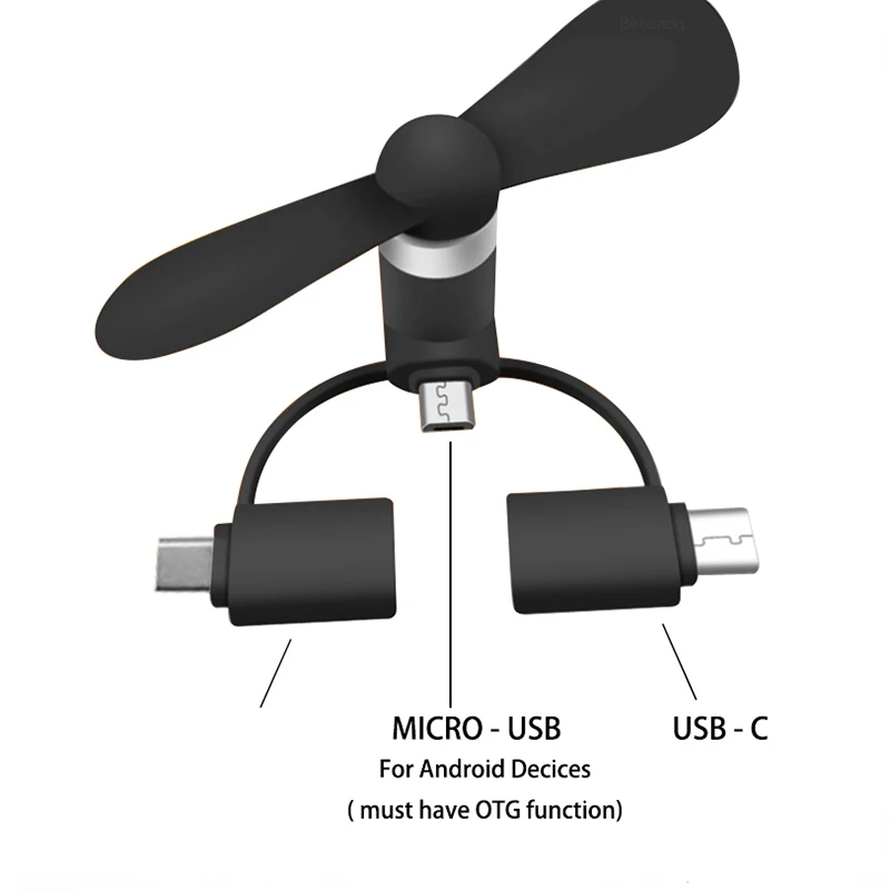 2019 new 3 IN 1 Travel Portable Cell Phone Mini Fan Cooling Cooler For Micro USB C For iPhone for android