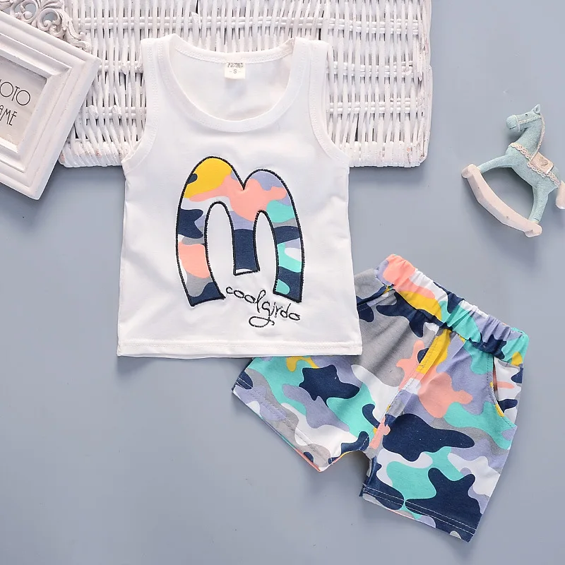 boutique kid summer clothing sets baby color camouflage boy girl vest pant toddler baby sleeveless costume children clothes
