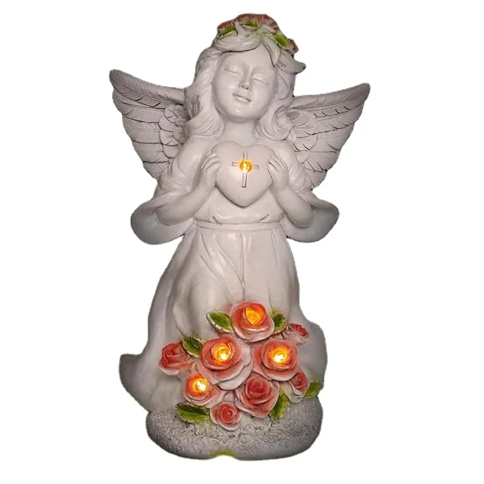Beautifully carved angel statue solar energy-saving lamp