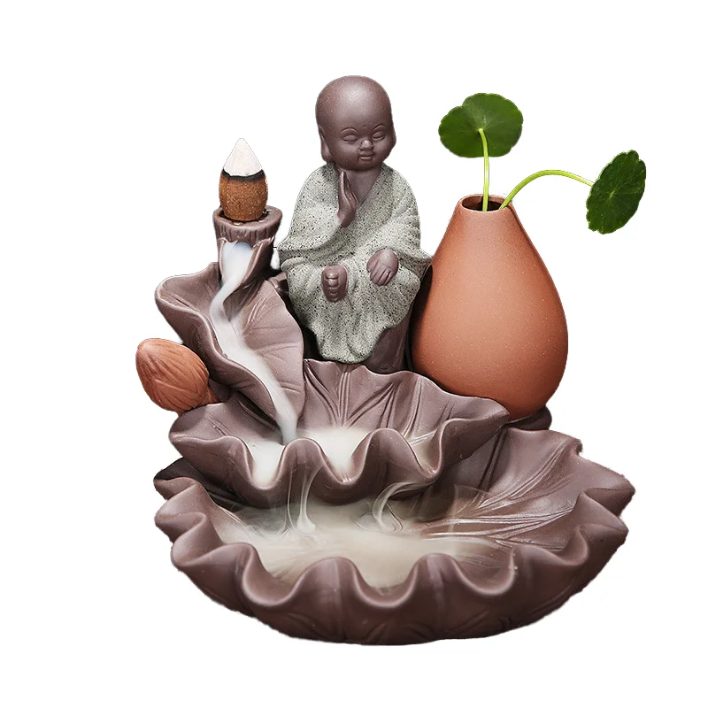 Ywbeyond Rose Incense Burner Holder Ceramic Monk Plant Vase Waterfall Backflow Desktop Decoration Lotus Wood Woodlook Ceramic