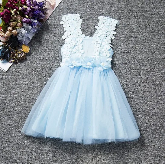 Lovely Little Children Girl Summer Lace Yarn Sleeveless Dress Clothes