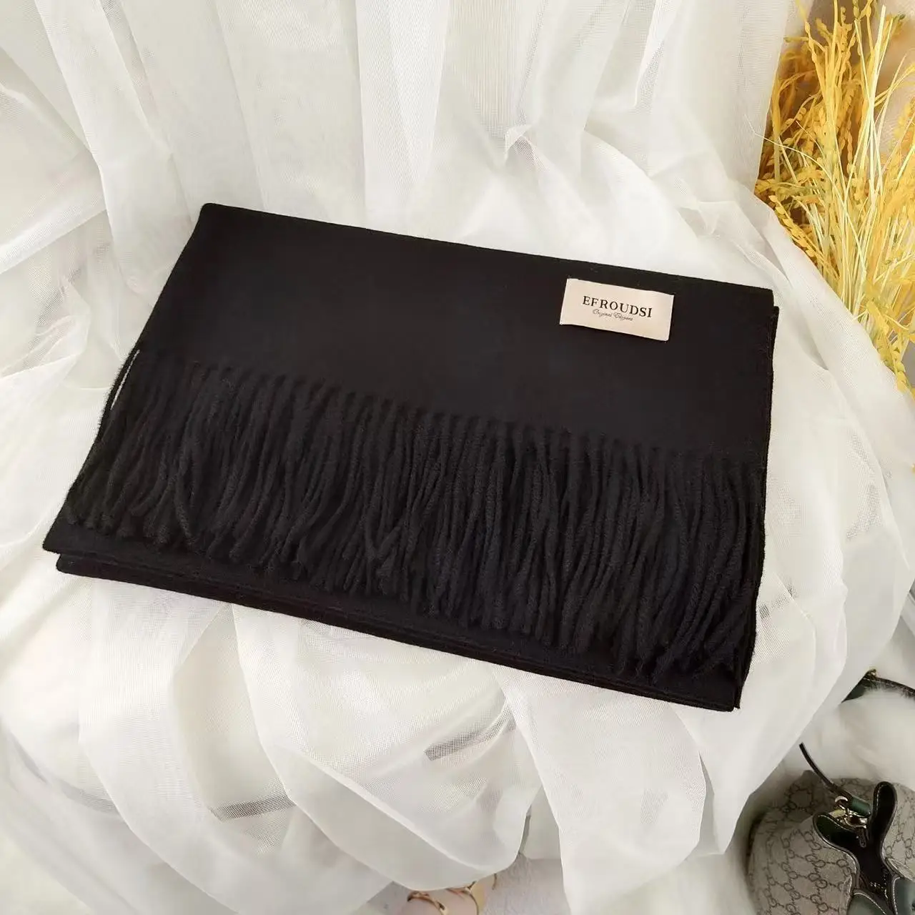Wholesale Winter Scarf Women Adult Scarves for Ladies Acrylic Shawls Fashion Soft Cashmere Pure Color Plaid Tassel
